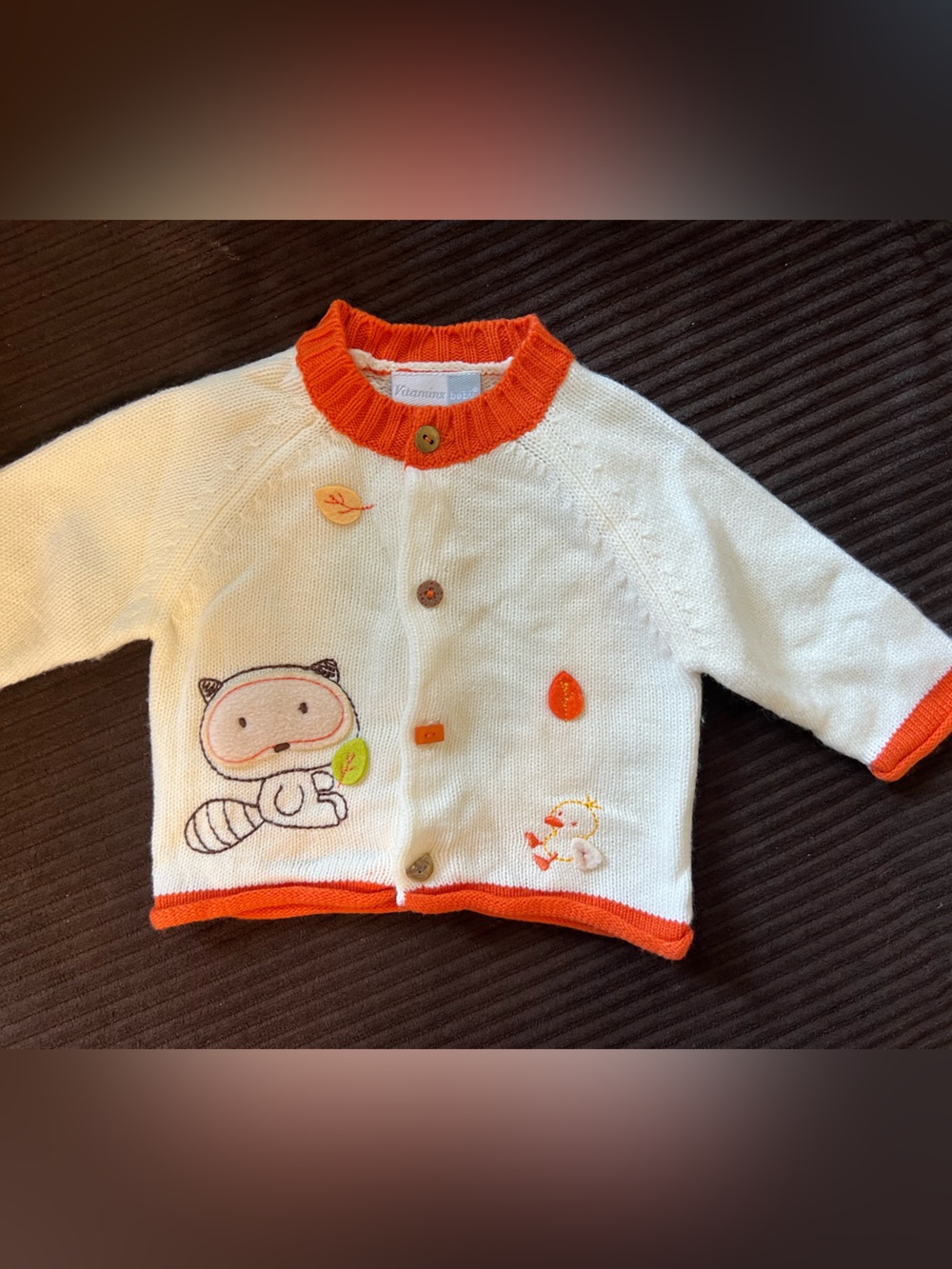 Vitamins Baby Cream Orange Knit Cardigan Woodland Autumn Fall Patch 6 Months Y2K